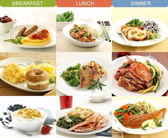 Diätmahlzeiten zum Frühstück, Mittag- und Abendessen bei Pankreatitis